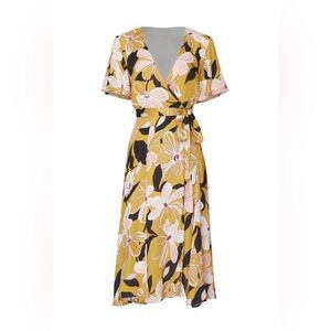 Slate & Willow Mod Daisy Floral Print Flutter Sleeve Wrap Midi Dress Size xL